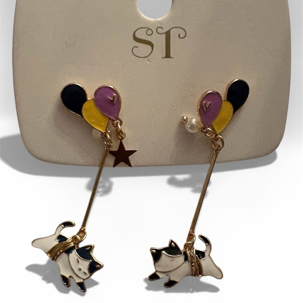 Cute Cat and Balloon Earrings